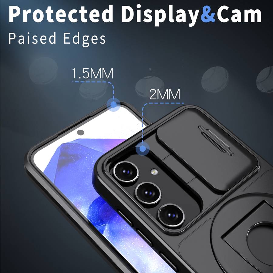 For Samsung Galaxy A55 5G Camshield MagSafe Ring Holder Armor Phone Case(Black)