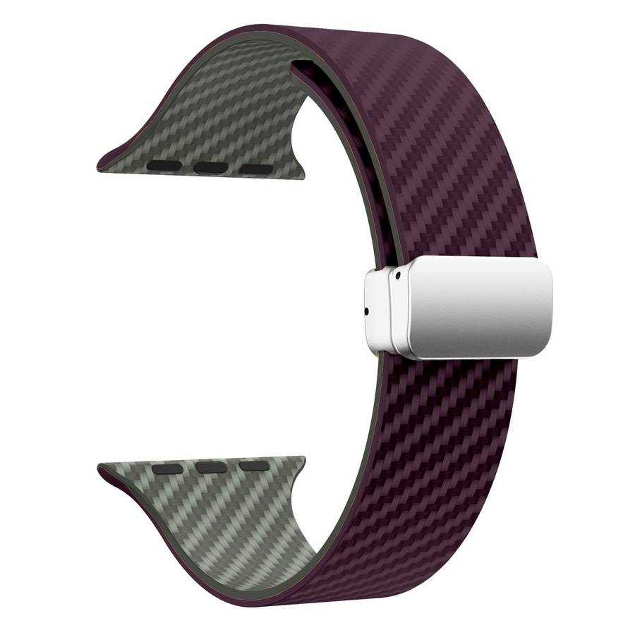 For Apple Watch 42mm Carbon Fiber Magnetic Silver Buckle Watch Band(Purple Green)