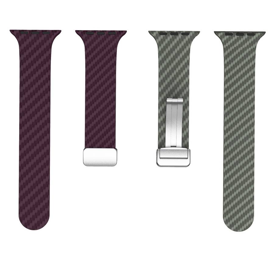 For Apple Watch 42mm Carbon Fiber Magnetic Silver Buckle Watch Band(Purple Green)
