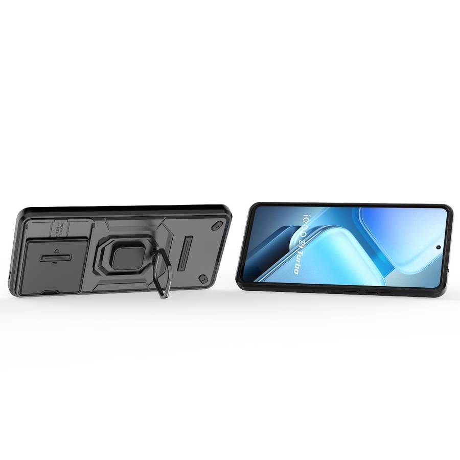 For vivo iQOO Z9 Turbo 5G Sliding Camshield TPU + PC Shockproof Phone Case with Holder(Black)