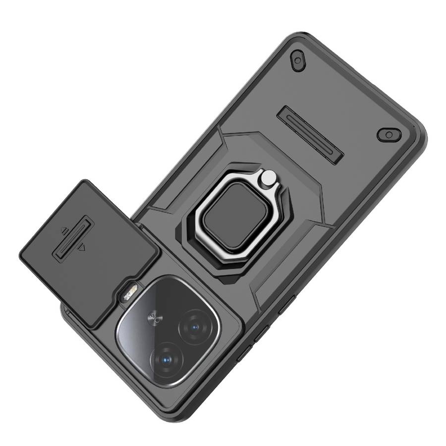 For vivo iQOO Z9 Turbo 5G Sliding Camshield TPU + PC Shockproof Phone Case with Holder(Black)
