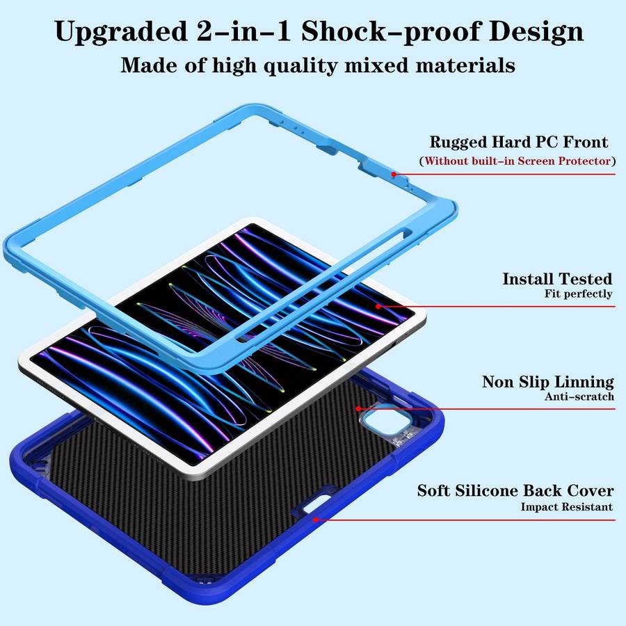 For iPad Air 2022 10.9 / Pro 11 2022 Punk Stand PC Hybrid Silicone Tablet Case with Sho ... (Blue)
