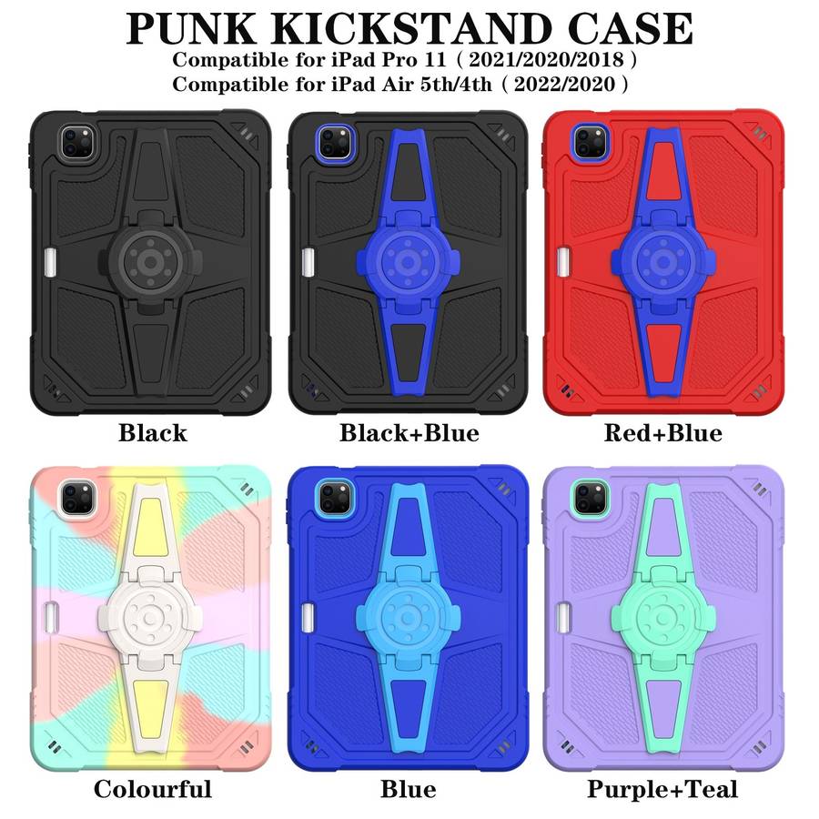 For iPad Air 2022 10.9 / Pro 11 2022 Punk Stand PC Hybrid Silicone Tablet Case wi ... (Black Blue)