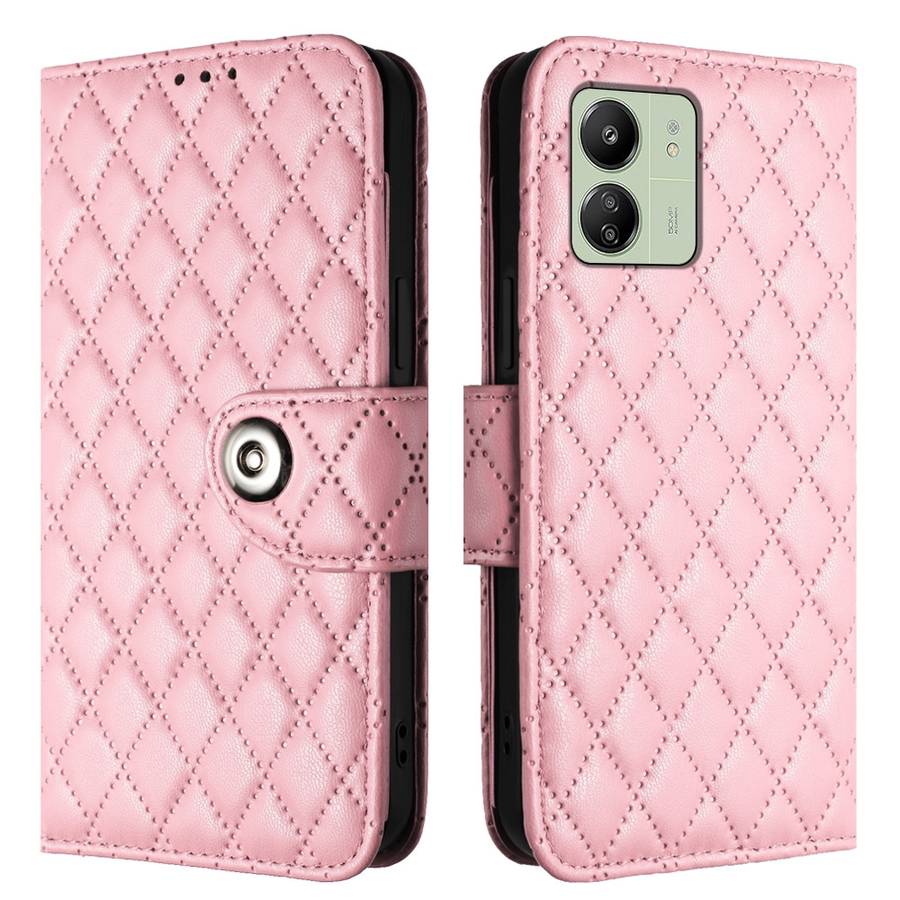 For Xiaomi Redmi 13C 4G Rhombic Texture Flip Leather Phone Case with Lanyard(Pink)