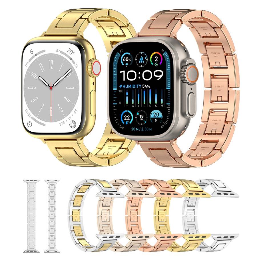 For Apple Watch Series 8 41mm H Slim Stainless Steel Watch Band(Starlight)