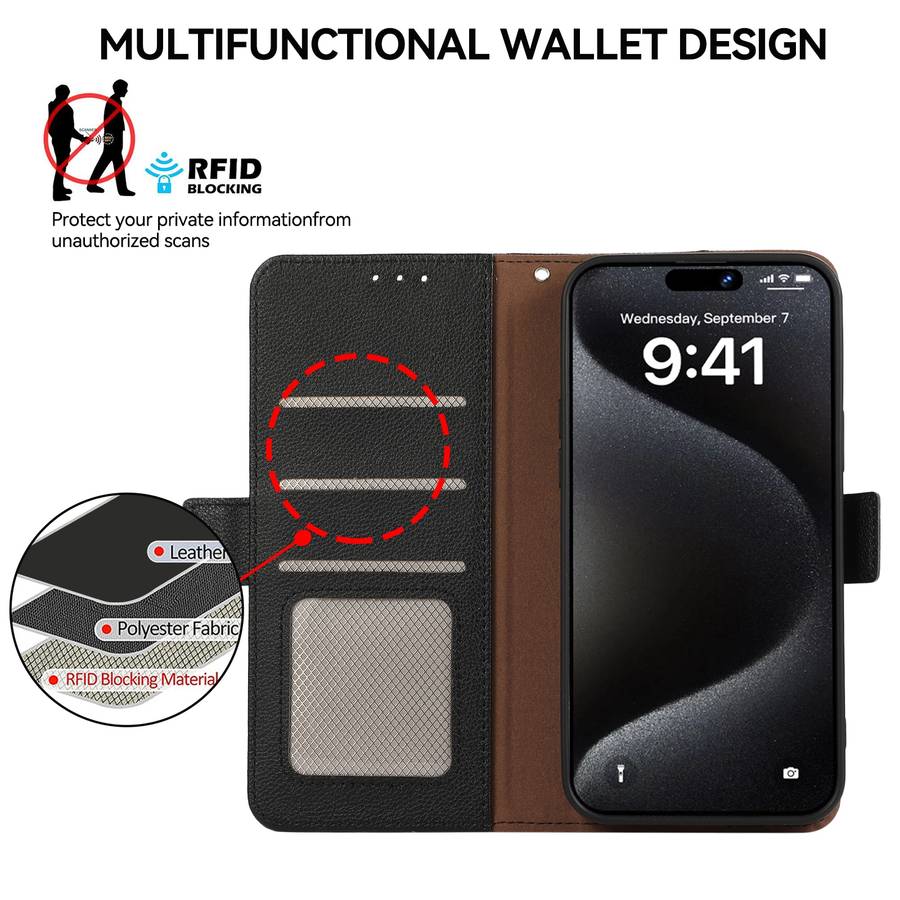 For Samsung Galaxy S23 Ultra 5G ABEEL Side-Magnetic Litchi Pattern Leather RFID Phone Case(Blac