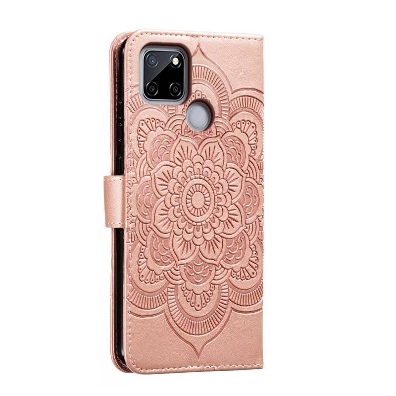 For Realme C12 Sun Mandala Embossing Pattern Phone Leather Case(Rose Gold)