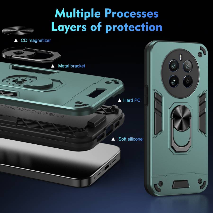 For Realme 12 Pro Shockproof Metal Ring Holder Phone Case(Green)