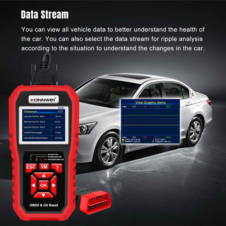 KONNWEI KW851 2 in 1 Car OBDll Scanner Diagnostic Tool Oil Service Light Reset(Black)