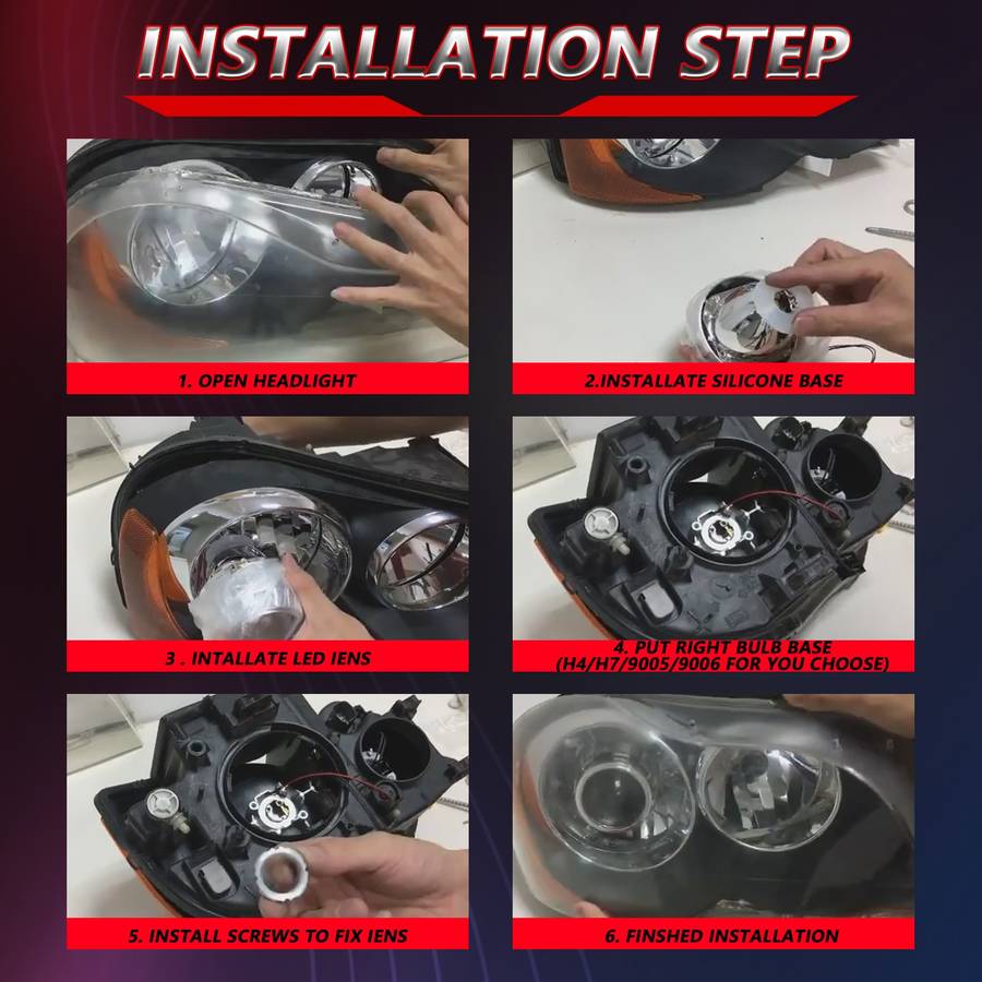 T01 1 Pair 3 inch Car Bifocal LED Lens Headlight, Left Driving (Black)
