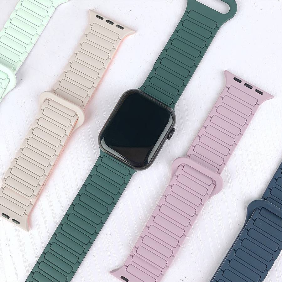 For Apple Watch Series 6 40mm I-Shaped Magnetic Silicone Watch Band(White Orange)