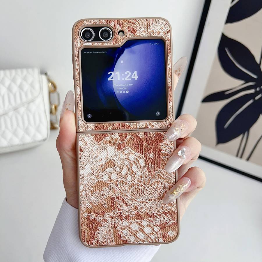 For Samsung Galaxy Z Flip6 Embroidery Style Full Coverage Phone Case(Orange)