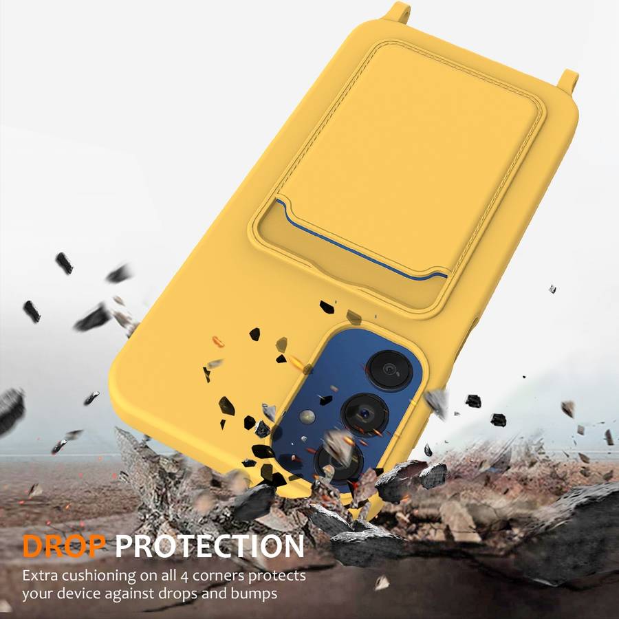 For Samsung Galaxy A25 5G Integrated Card Bag Solid Color Liquid Silicone Phone Case with Lanya