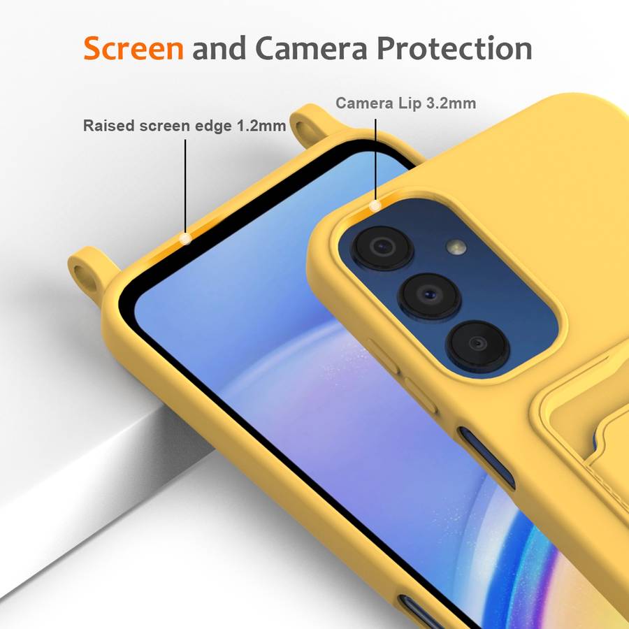 For Samsung Galaxy A25 5G Integrated Card Bag Solid Color Liquid Silicone Phone Case with Lanya
