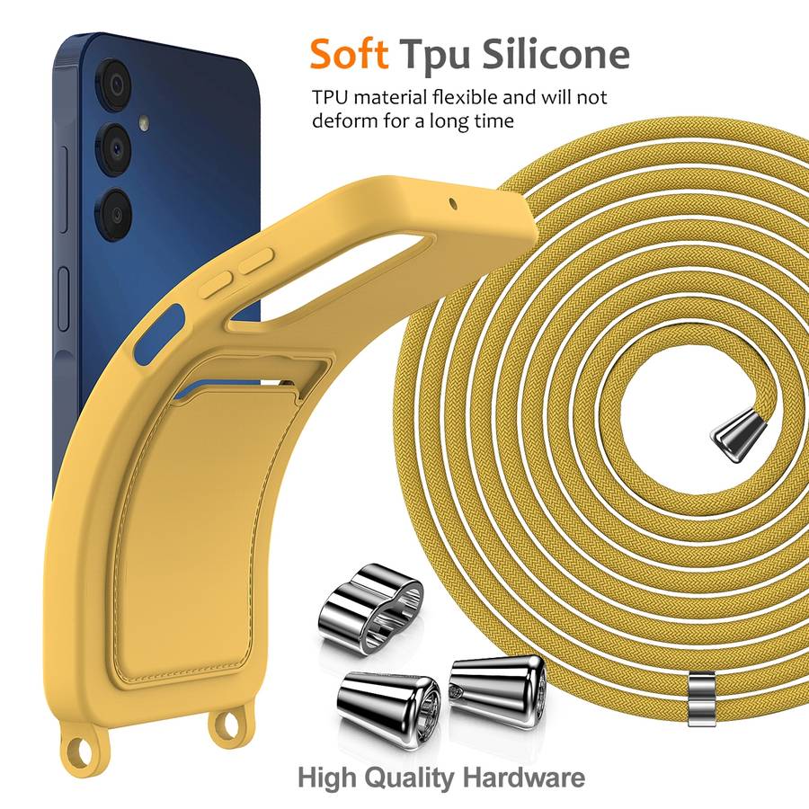 For Samsung Galaxy A25 5G Integrated Card Bag Solid Color Liquid Silicone Phone Case with Lanya