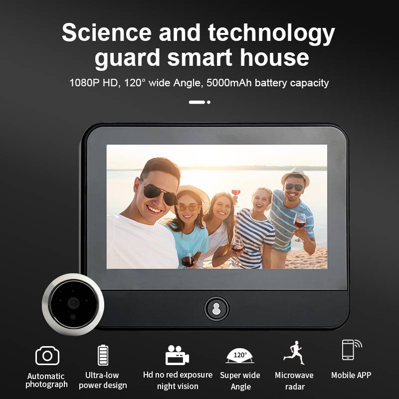 S50S 4.3 inch IPS LCD Screen 1080P Infrared Night Vision WiFi Smart Cat Eye Video Doorbell(Black)