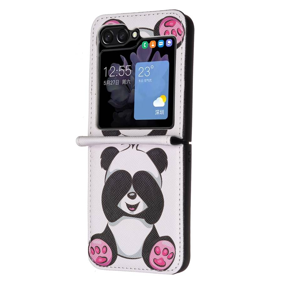 For Samsung Galaxy Z Flip5 Colored Drawing Pattern PU + PC Shockproof Phone Case(Panda)