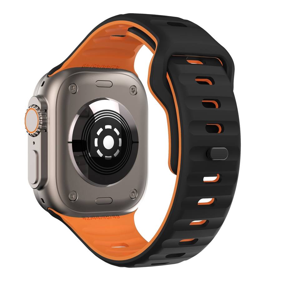 For Apple Watch Ultra 2 49mm Wave Texture Reverse Buckle Silicone Watch Band(Black Orange)