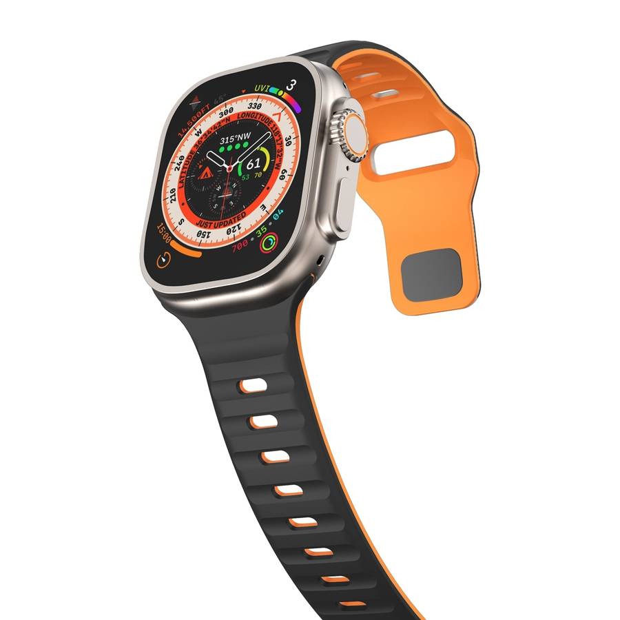 For Apple Watch Ultra 2 49mm Wave Texture Reverse Buckle Silicone Watch Band(Black Orange)