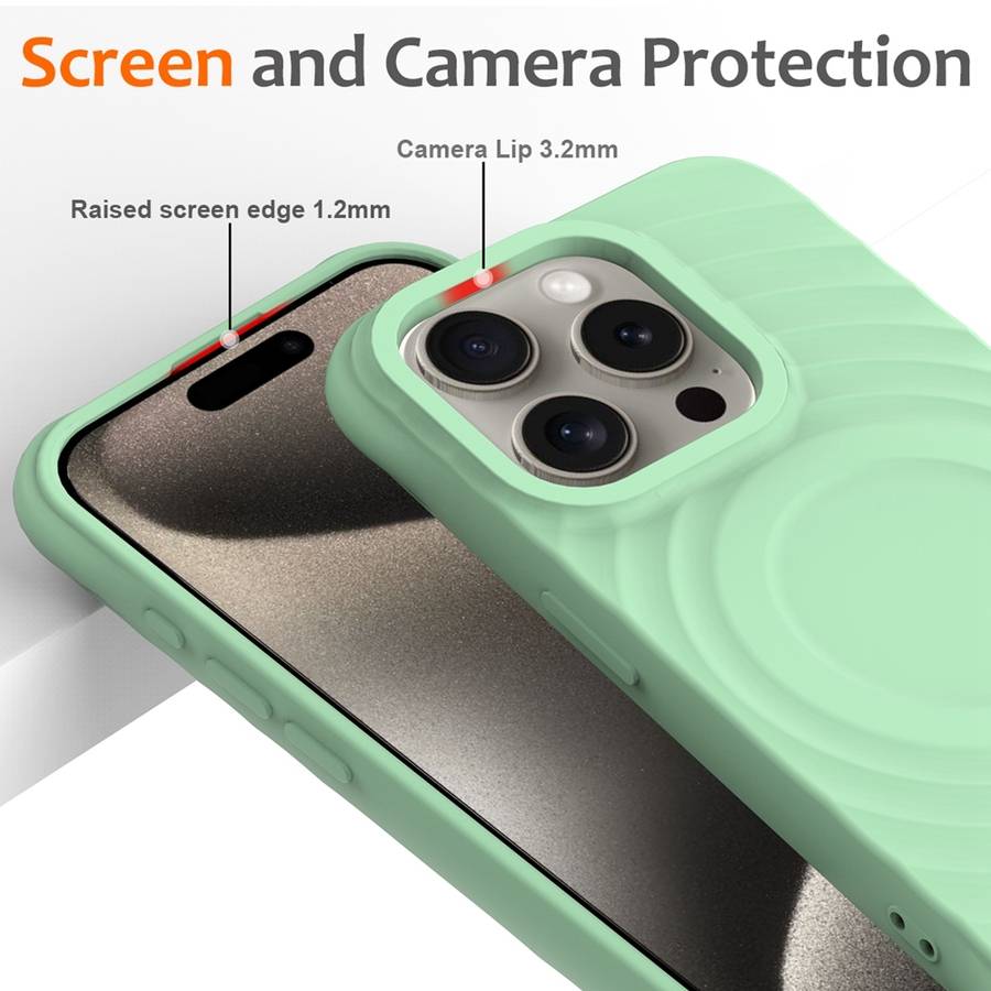 For iPhone 15 Pro Max Wave Texture MagSafe Magnetic Liquid Silicone Phone Case(Green)