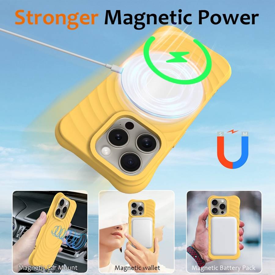 For iPhone 12 Pro Max Wave Texture MagSafe Magnetic Liquid Silicone Phone Case(Yellow)