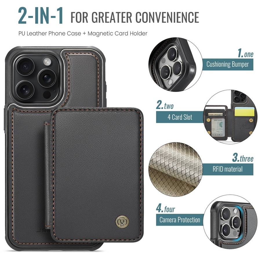 For iPhone 13 Pro JEEHOOD J05 Business Magnetic Style RFID Leather Phone Case(Black)
