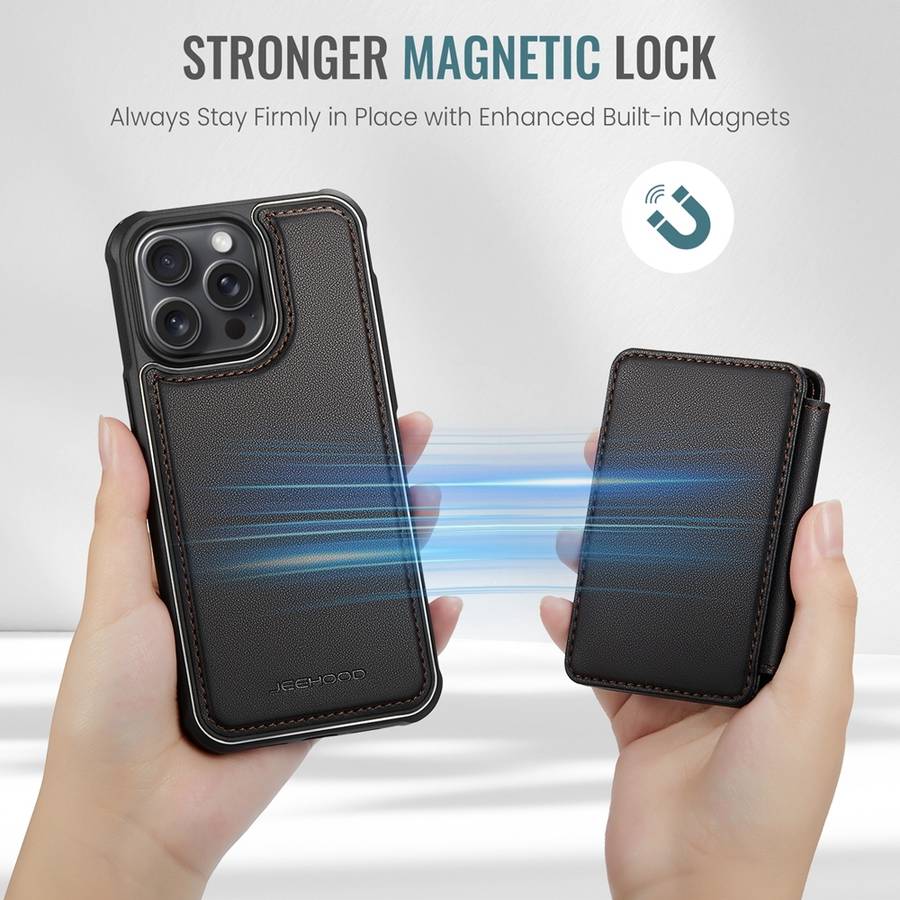 For iPhone 13 Pro JEEHOOD J05 Business Magnetic Style RFID Leather Phone Case(Black)