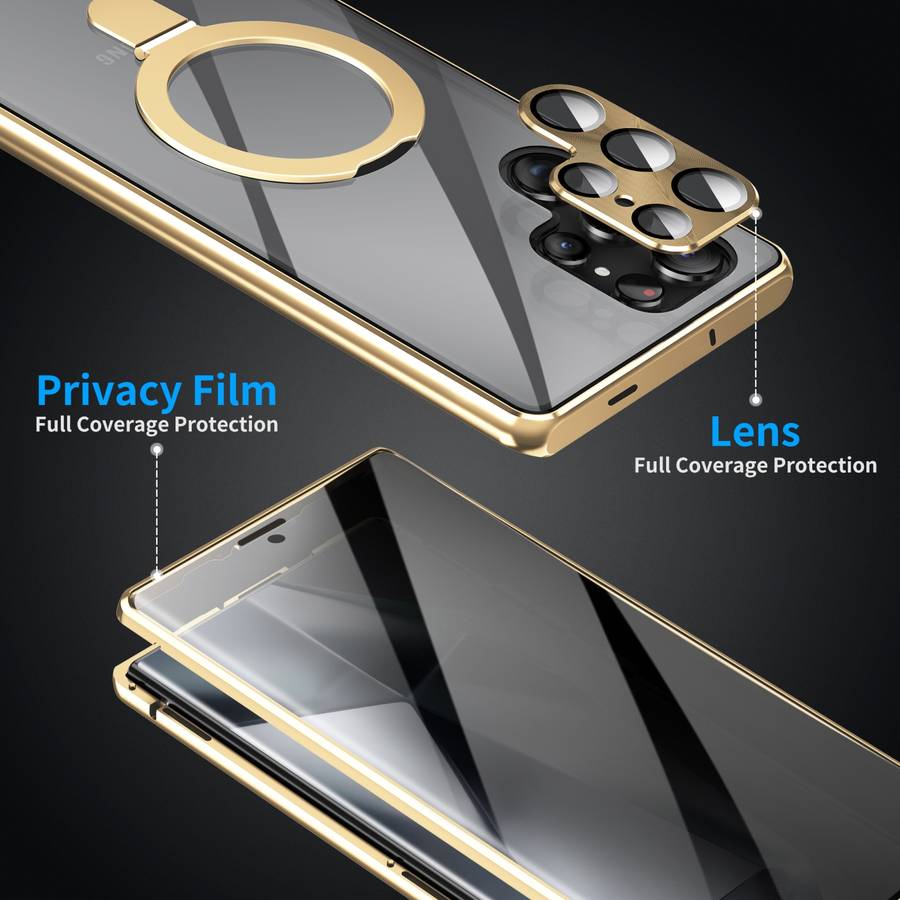 For Samsung Galaxy S23 Ultra 5G MagSafe Magnetic Privacy Frosted Tempered Glass Holder Phone Ca