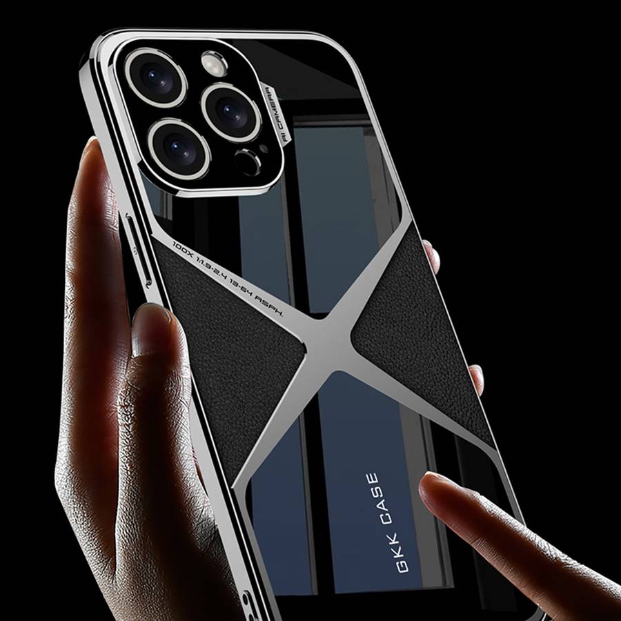 For iPhone 15 Pro Max GKK Leather Electroplating Supersonic Speed Shockproof Phone Case(Carbon