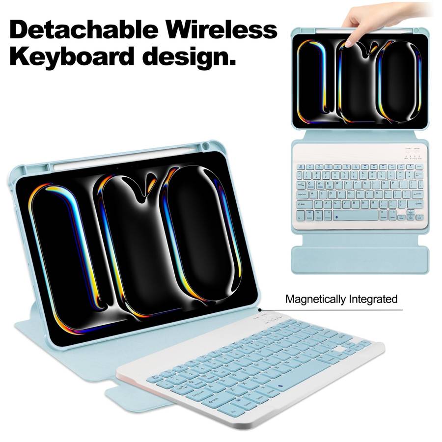 For iPad Pro 13 2024 Transparent Rotation Smart Leather Tablet Case with Keyboard(Sky Blue)