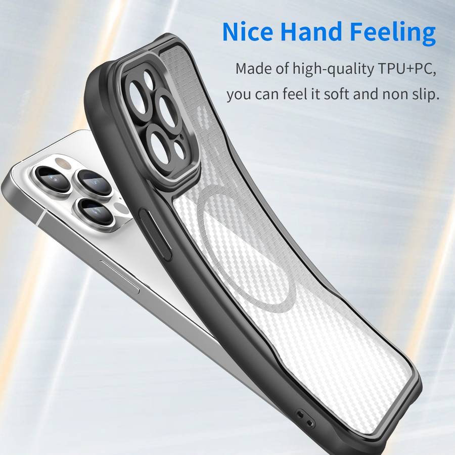 For iPhone 11 Pro Max Carbon Fiber Texture MagSafe Translucent Phone Case(Black)