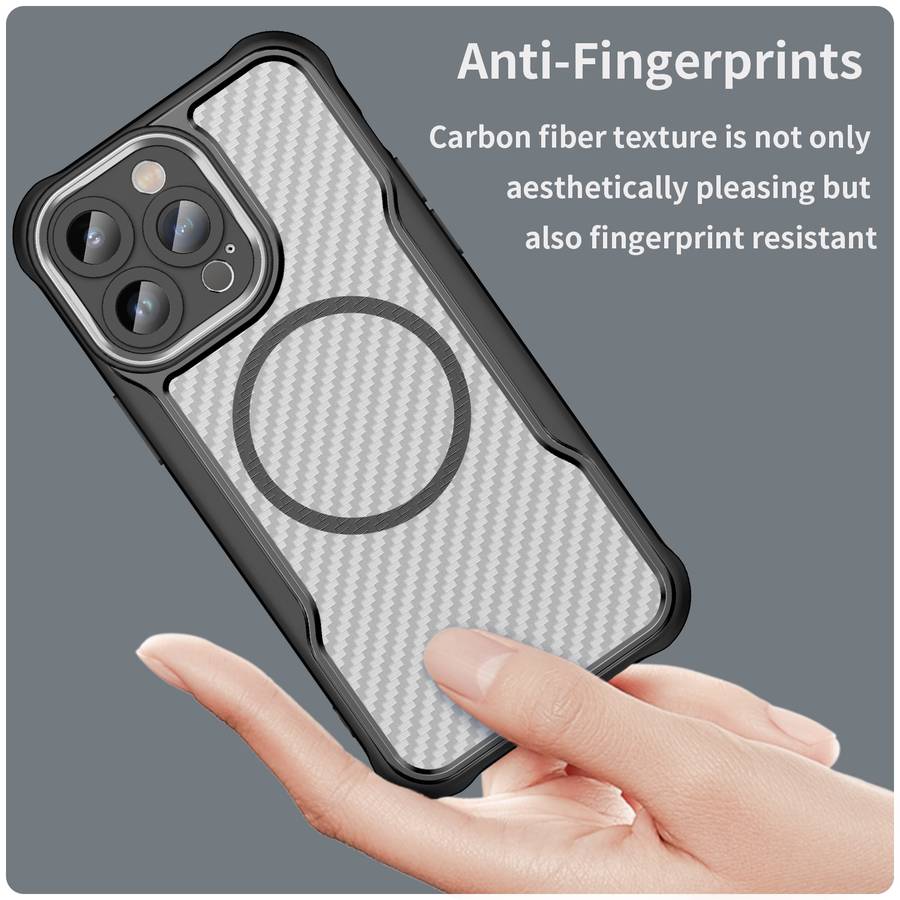 For iPhone 11 Pro Max Carbon Fiber Texture MagSafe Translucent Phone Case(Black)