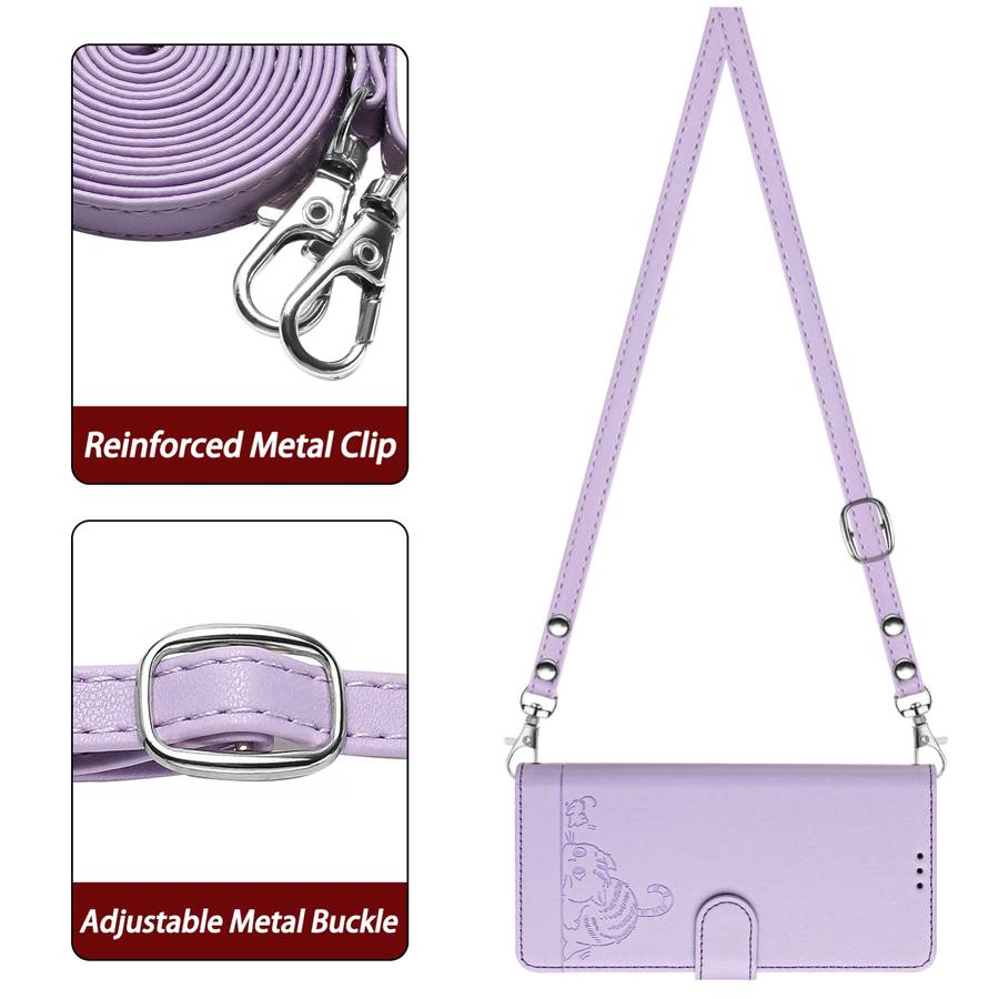 For vivo Y03 4G Global Cat Rat Embossed Pattern RFID Leather Phone Case with Lanyard(Purple)