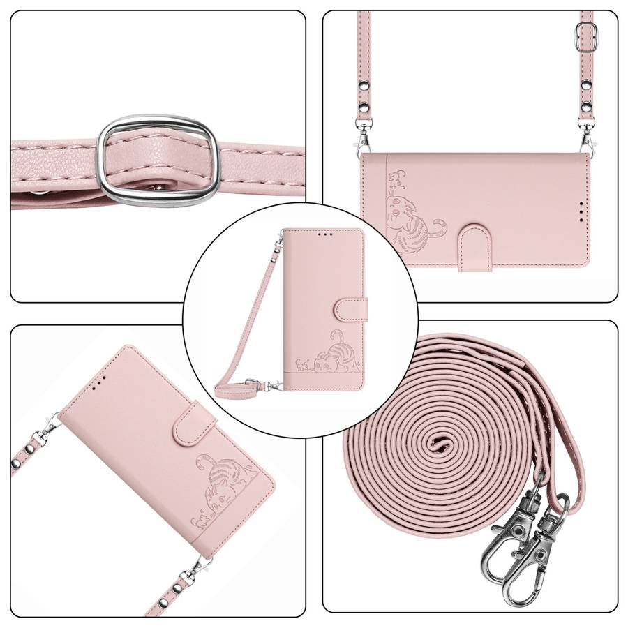 For vivo Y22 4G Global Cat Rat Embossed Pattern RFID Leather Phone Case with Lanyard(Pink)