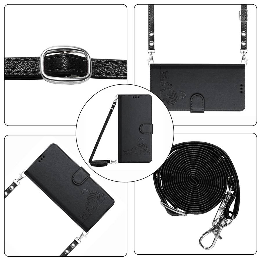 For Infinix GT 20 Pro/X6871 Cat Rat Embossed Pattern RFID Leather Phone Case with Lanyard(Black