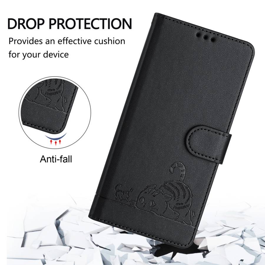 For Infinix GT 20 Pro/X6871 Cat Rat Embossed Pattern RFID Leather Phone Case with Lanyard(Black