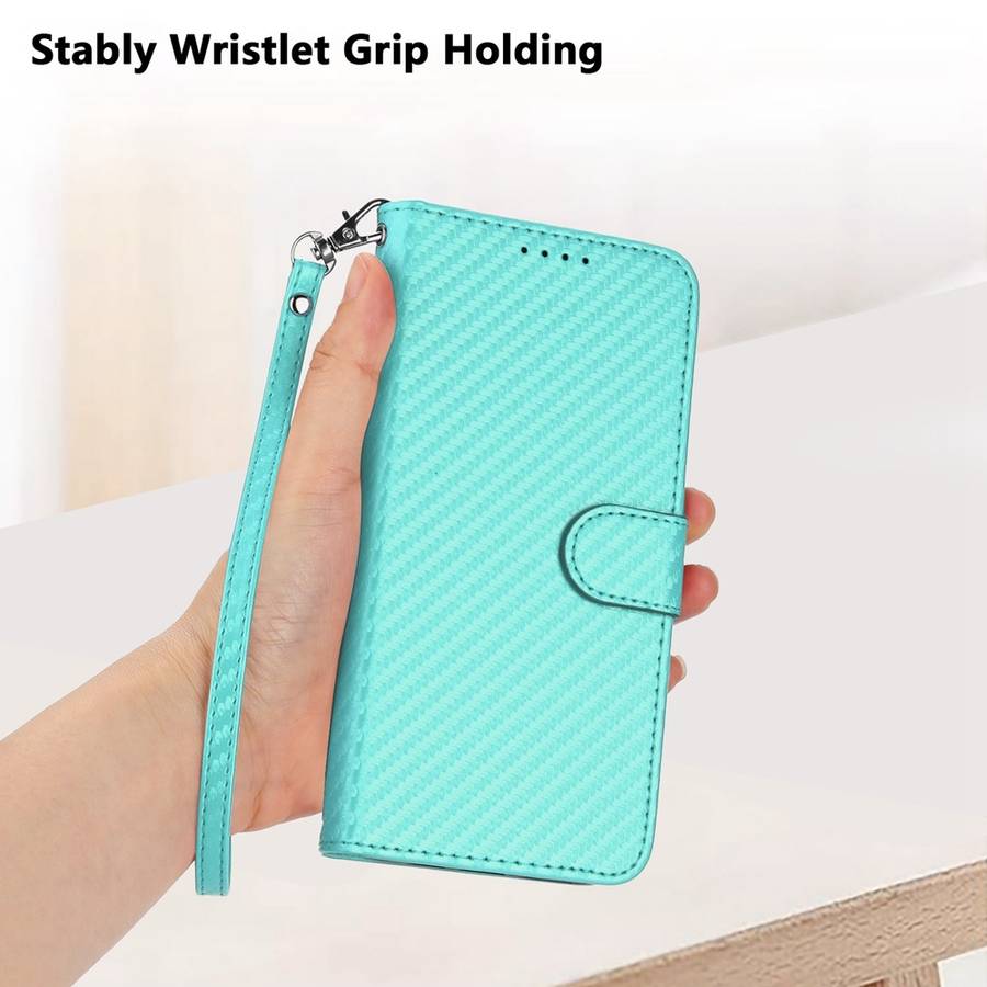 For Xiaomi Redmi Note 7 YX0070 Carbon Fiber Buckle Leather Phone Case with Lanyard(Light Blue)