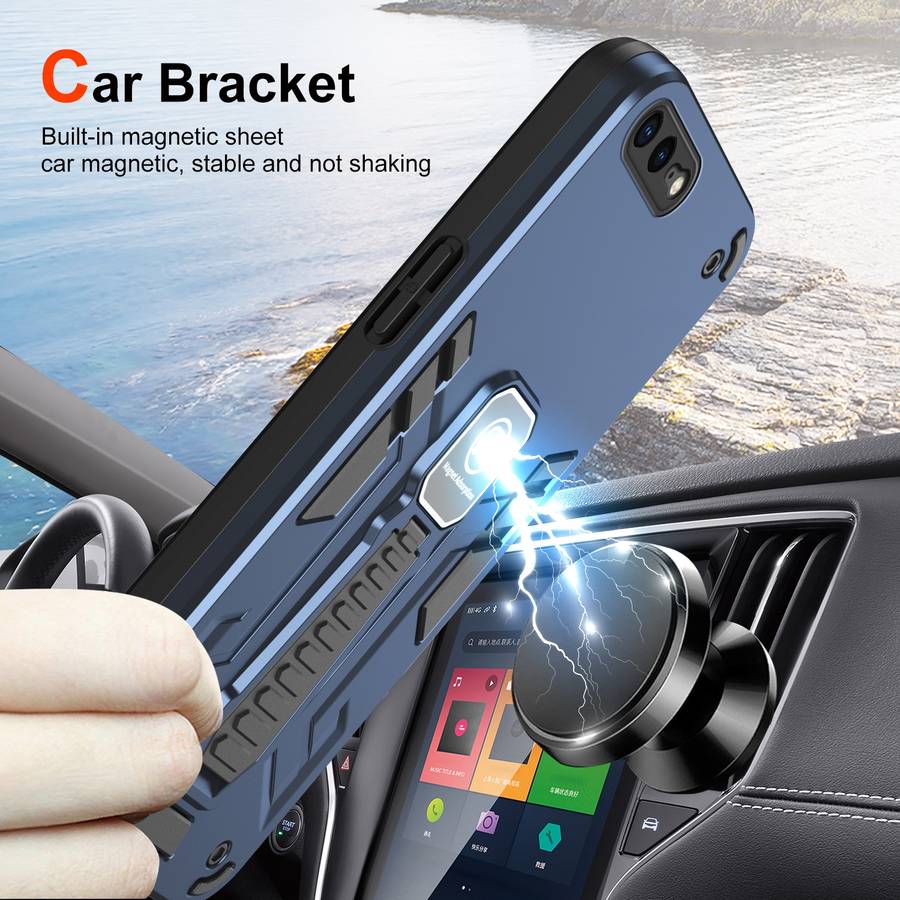 For iPhone 8 Plus / 7 Plus Shockproof Holder Phone Case(Blue)