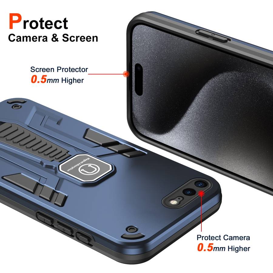 For iPhone 8 Plus / 7 Plus Shockproof Holder Phone Case(Blue)