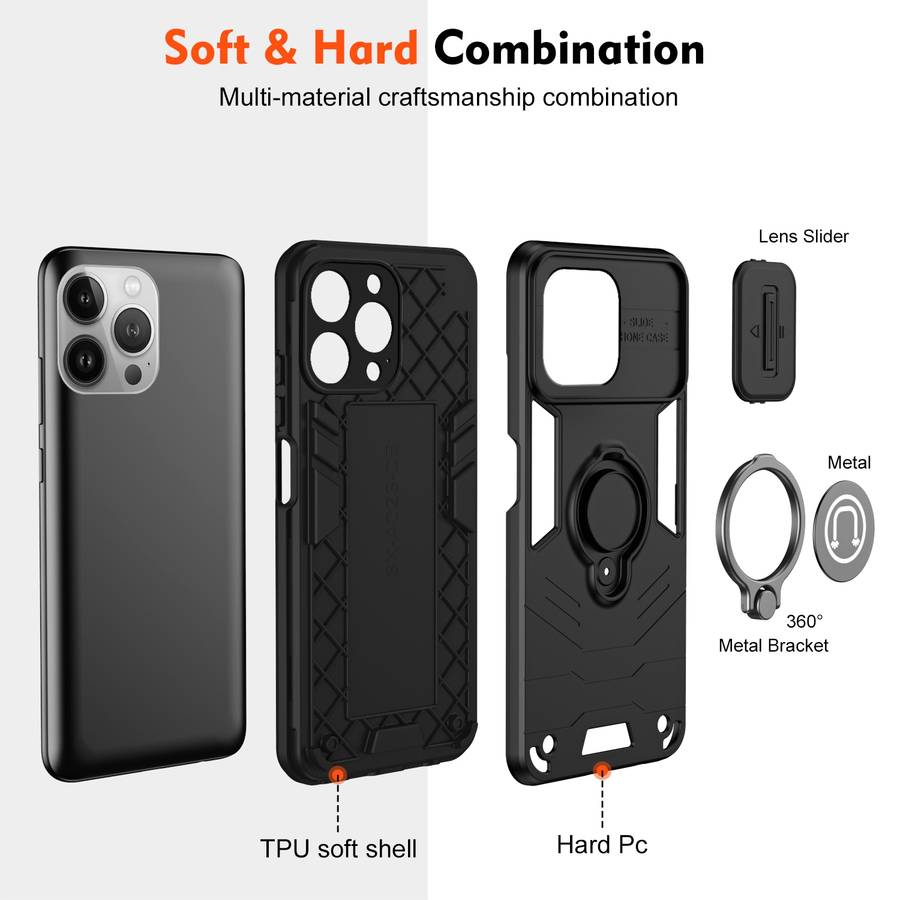 For iPhone 13 Pro Max Camshield Ring Holder Phone Case(Black)