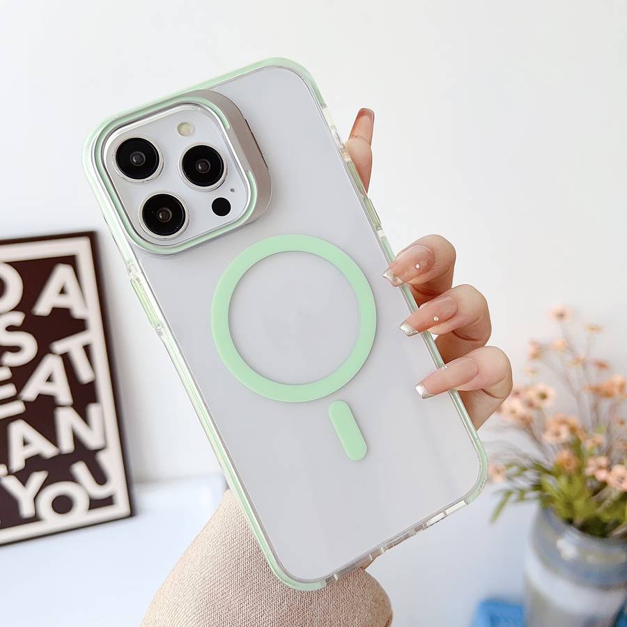 For iPhone 11 J2 High Transparent MagSafe Magnetic Frame Holder Phone Case(Matcha Green)