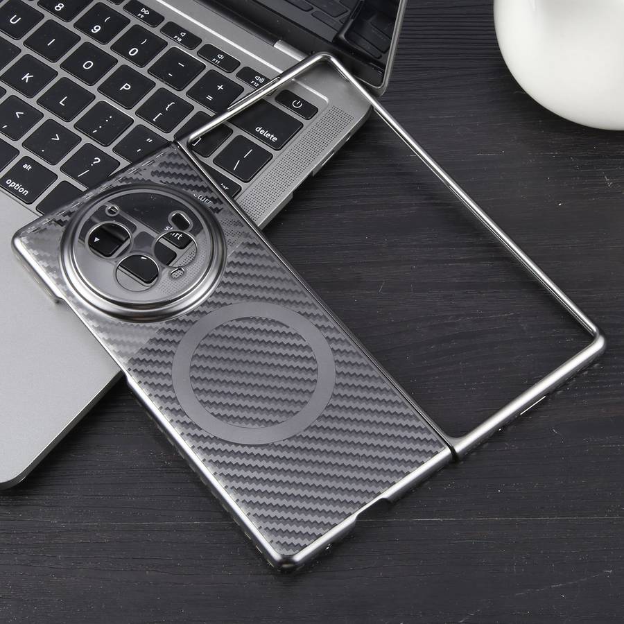 For vivo X Fold3 Pro 6D Plated Carbon Fiber Clear Magsafe PC Phone Case(Titanium Grey)