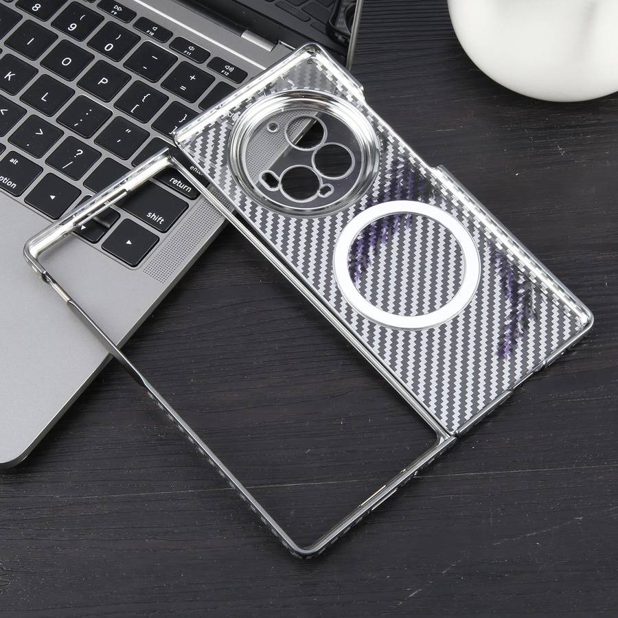 For vivo X Fold3 Pro 6D Plated Carbon Fiber Clear Magsafe PC Phone Case(Titanium Grey)