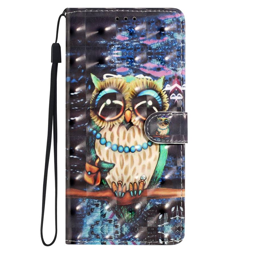 For Motorola Moto G34 3D Pattern Leather Phone Case(Big-eyed owl)