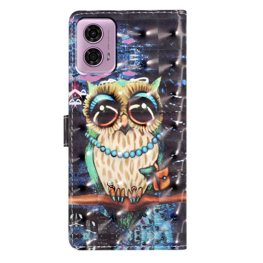 For Motorola Moto G34 3D Pattern Leather Phone Case(Big-eyed owl)