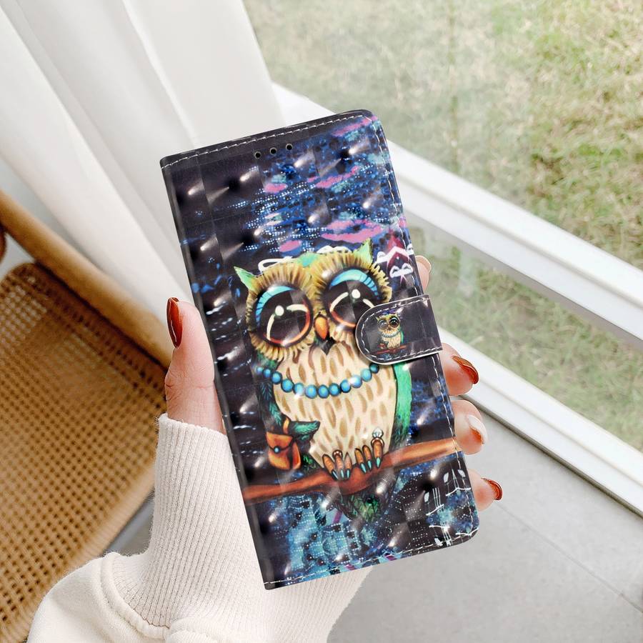 For Motorola Moto G34 3D Pattern Leather Phone Case(Big-eyed owl)