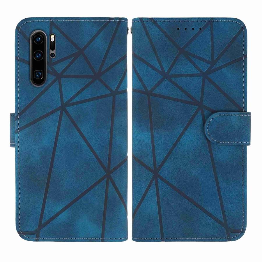 For Huawei P30 Pro Skin Feel Geometric Lines Leather Phone Case(Blue)
