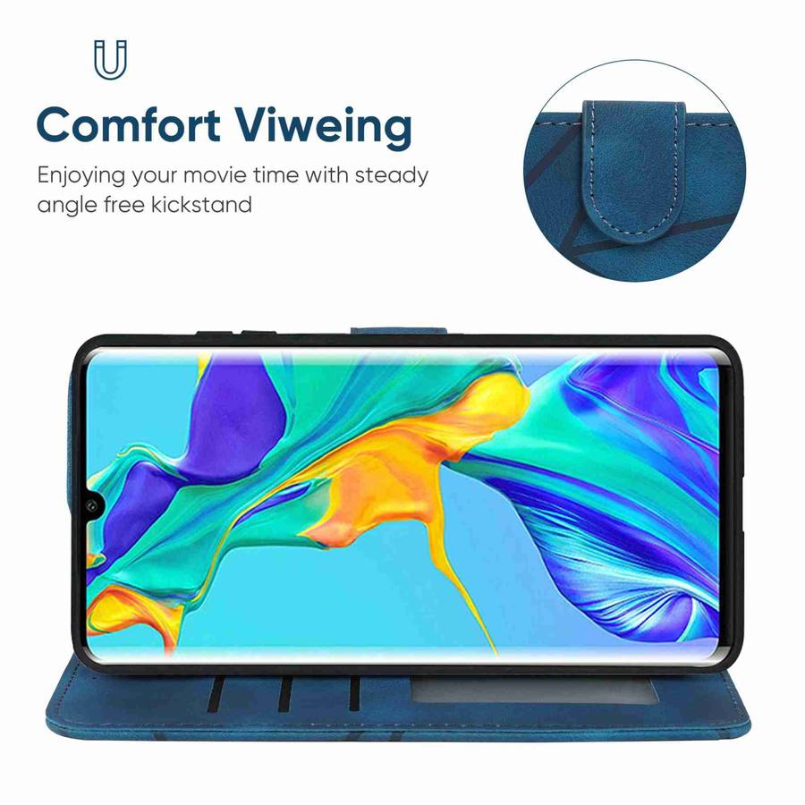 For Huawei P30 Pro Skin Feel Geometric Lines Leather Phone Case(Blue)