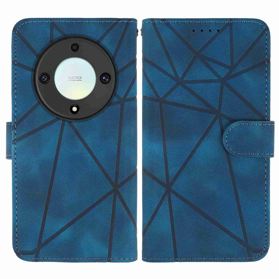 For Honor X9a Skin Feel Geometric Lines Leather Phone Case(Blue)