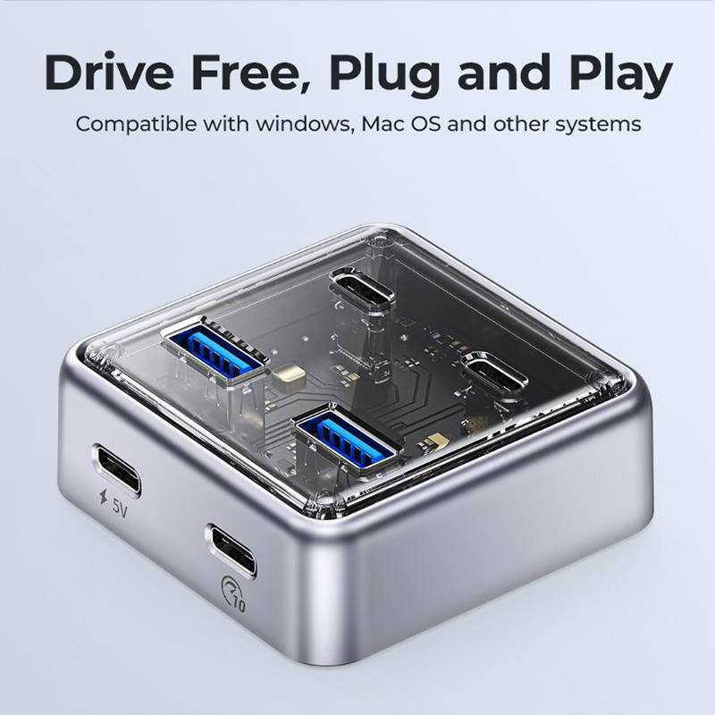 ORICO XHJ2U2C-G2 4-Port Compact Zinc Alloy USB 3.0 HUB Expand Converter(Silver)